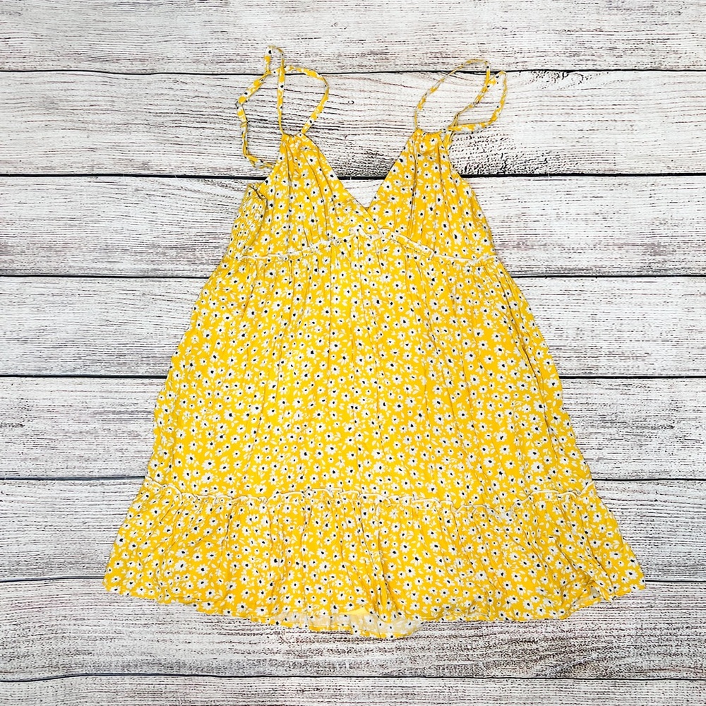 Yellow Floral Mini Dress with Spaghetti Straps